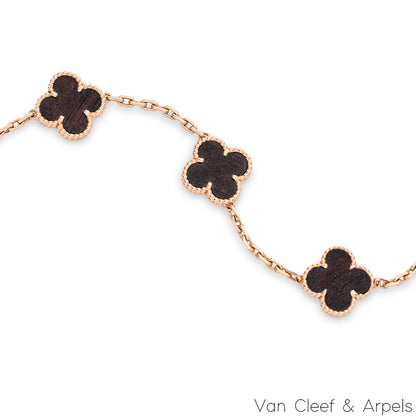 Van Cleef & Arpels Limited Edition Letterwood Vintage Alhambra 5 Motif Bracelet