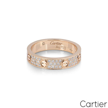 Cartier Rose Gold Pave Diamond Wedding Love Ring Size 49 B4085800