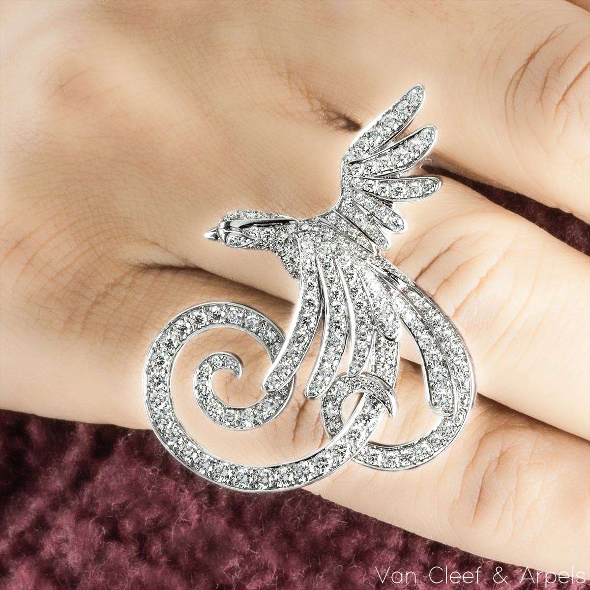 Van Cleef & Arpels White Gold Diamond Oiseaux De Paradis Between The Finger Ring VCARN5P400