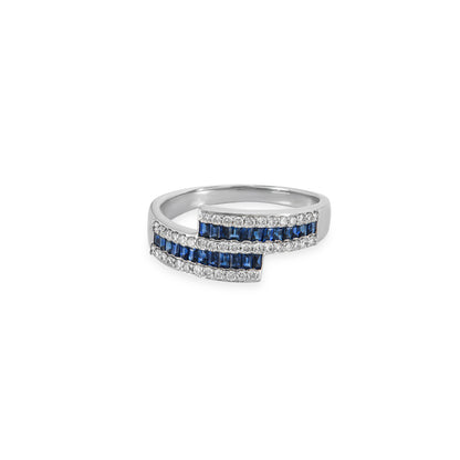 White Gold Sapphire & Diamond Bypass Ring