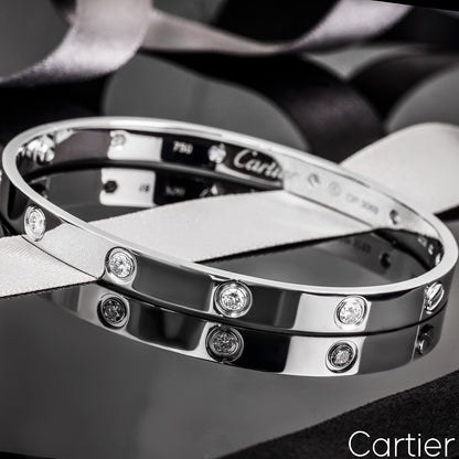 Cartier White Gold Full Diamond Love Bracelet Size 16 B6040716