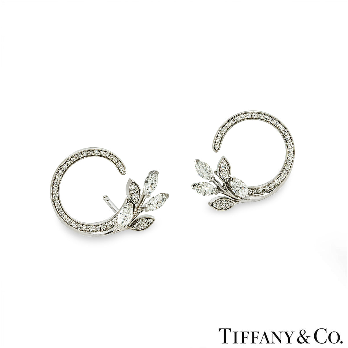 Tiffany & Co Platinum Victoria Diamond Vine Circle Earrings