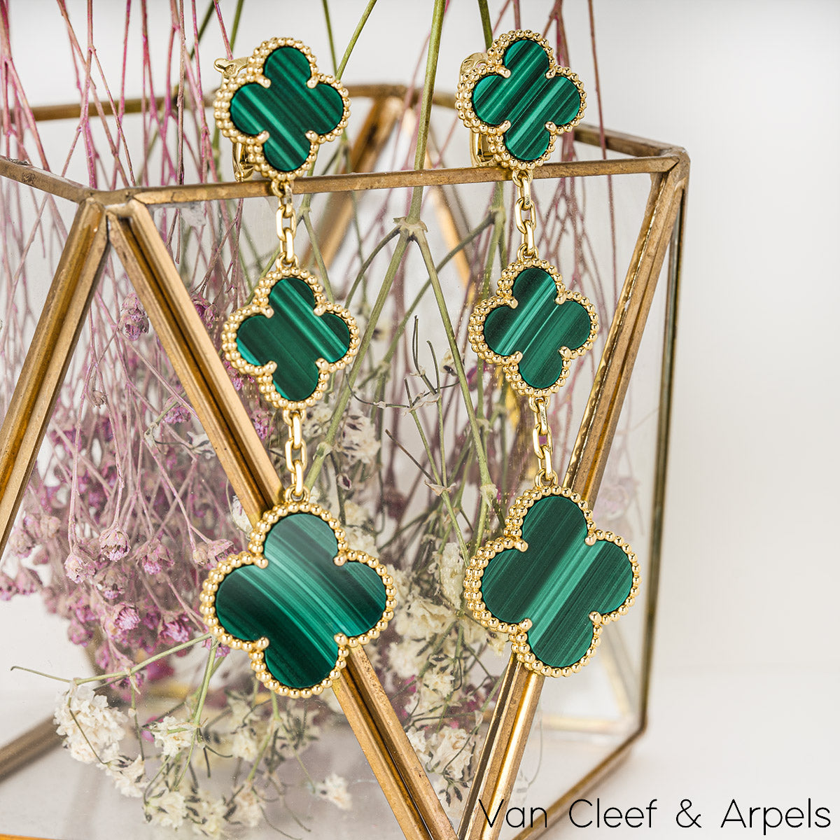 Van Cleef & Arpels Yellow Gold Malachite Magic Alhambra Earrings VCARO2AG00