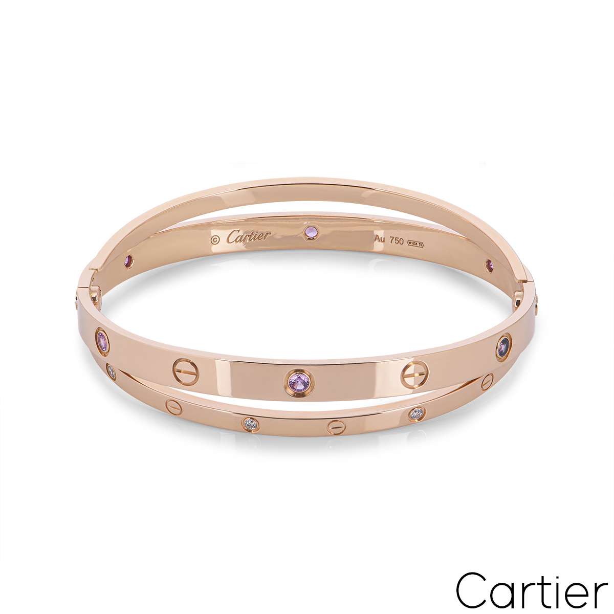 Cartier Rose Gold Half Diamond & Pink Sapphire Love Bracelet Size 19 N6705919