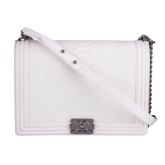 Chanel White Python Large Boy Bag