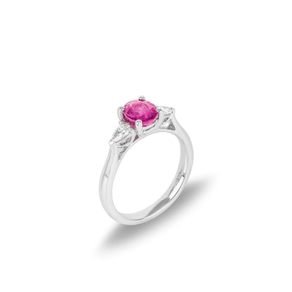 White Gold Ruby & Diamond Three Stone Ring 0.99CT