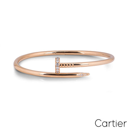 Cartier Rose Gold Diamond Juste Un Clou Bracelet Size 19 B6048519