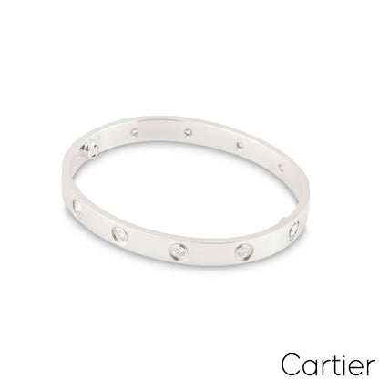 Cartier White Gold Full Diamond Love Bracelet Size 18 B6040718