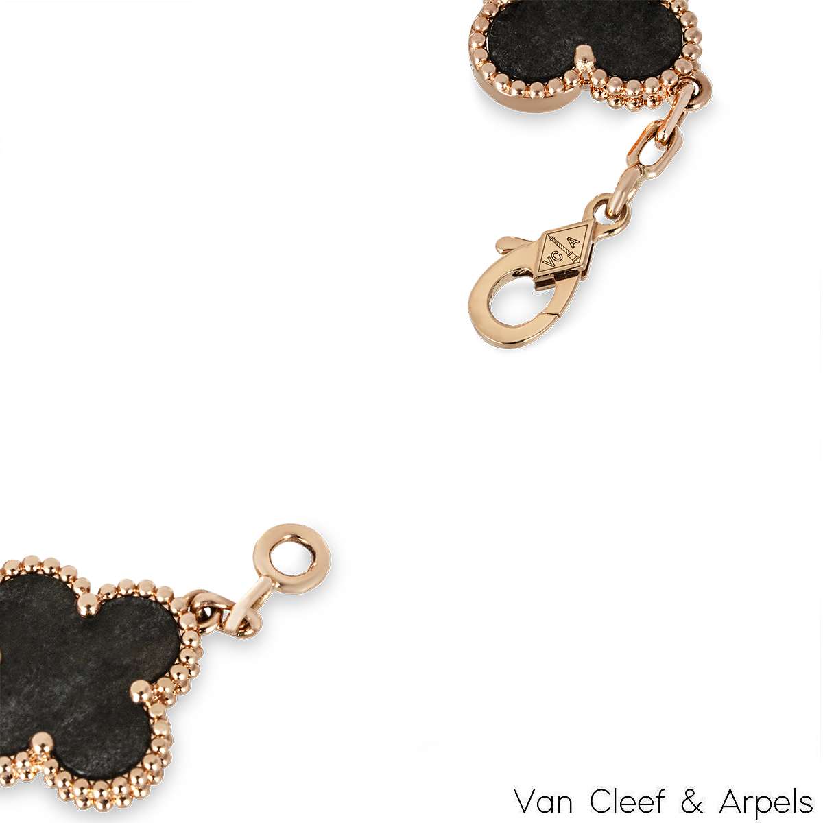 Van Cleef & Arpels Rose Gold Obsidian Vintage Alhambra 5 Motif Bracelet VCARP75600