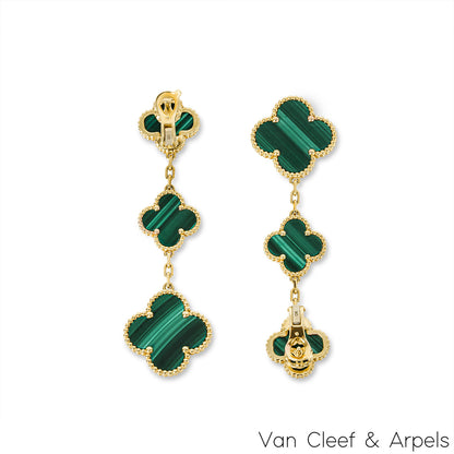 Van Cleef & Arpels Yellow Gold Malachite Magic Alhambra Earrings VCARO2AG00