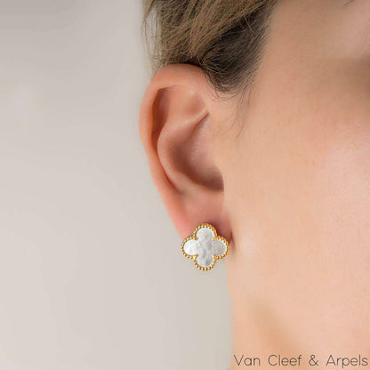 Van Cleef & Arpels Yellow Gold Mother Of Pearl Vintage Alhambra Earrings VCARA44100