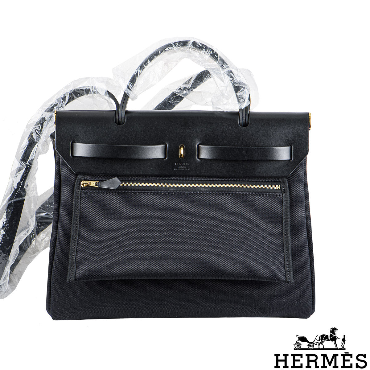 Hermès Herbag Zip Retourne 31 Noir Toile Miltaire/vache Hunter Ghw