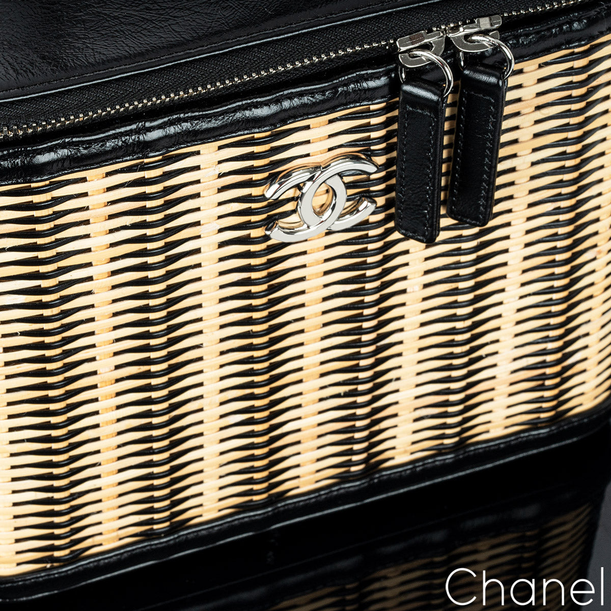 Chanel Raffia Rattan & Calfskin Vanity Case Bag