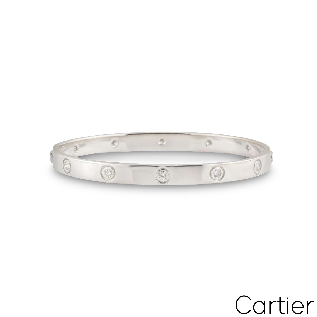 Cartier White Gold Full Diamond Love Bracelet Size 19 B6040719