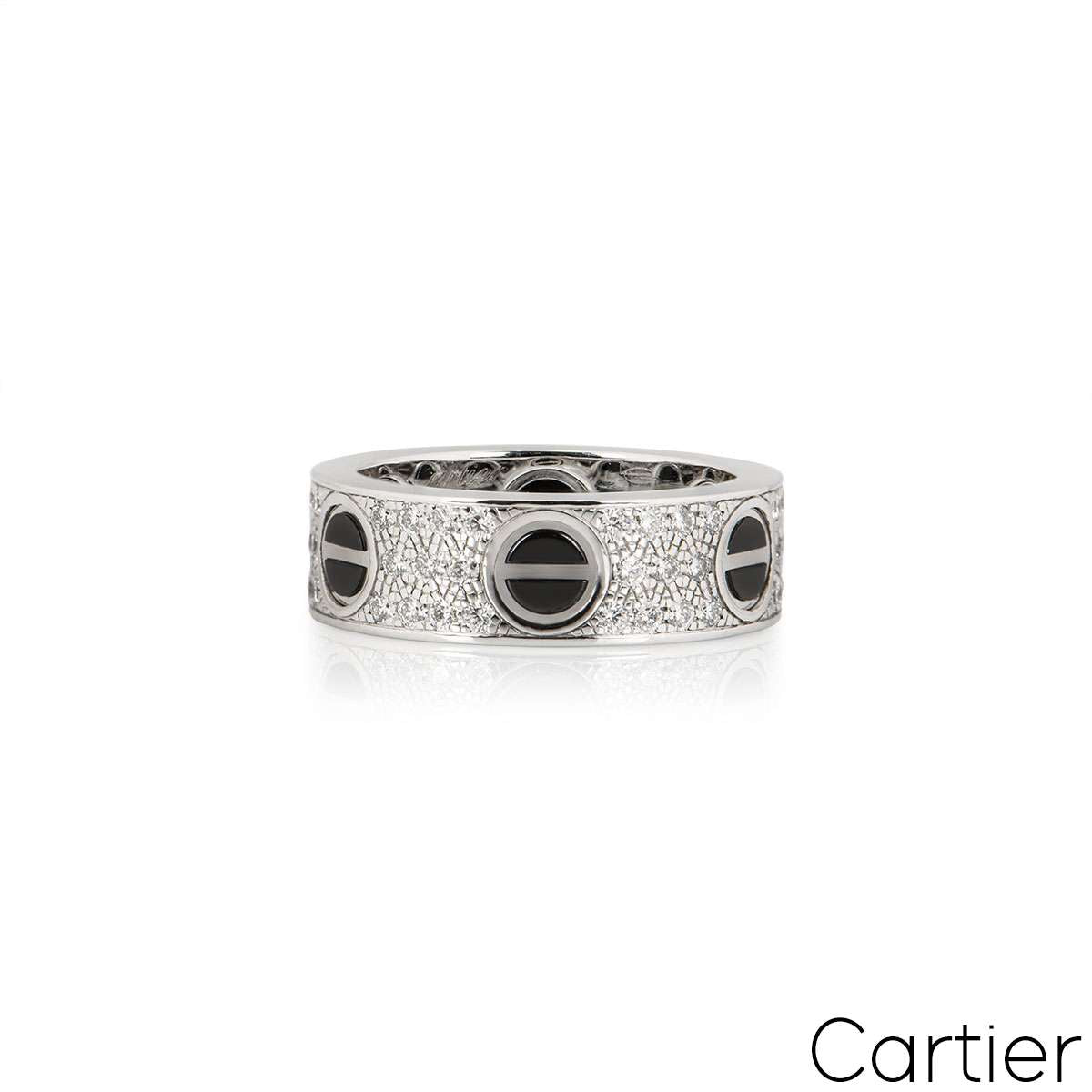 Cartier White Gold Diamond & Ceramic Love Ring Size 51 B4207600