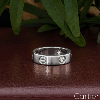 Cartier White Gold Half Diamond Love Ring Size 52 B4032500