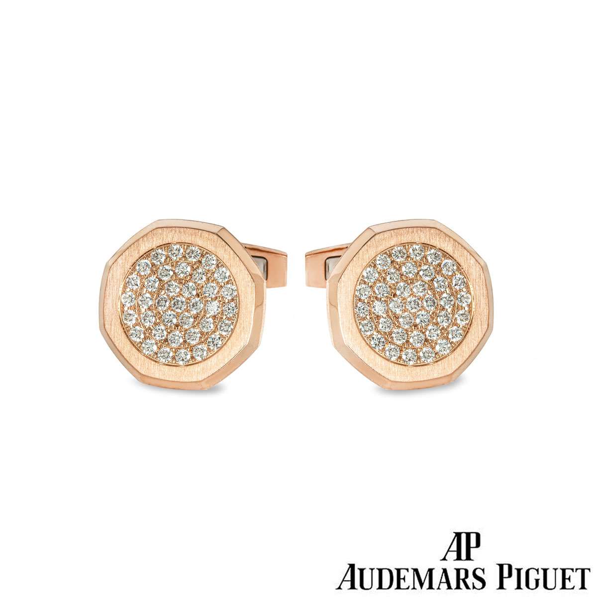 Audemars Piguet Rose Gold & Diamond Set Royal Oak Cufflinks