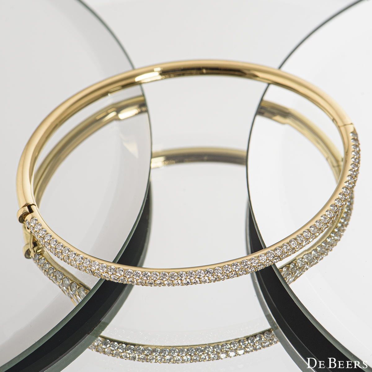 De Beers Rare Yellow Gold Classic Diamond Three Row Bangle