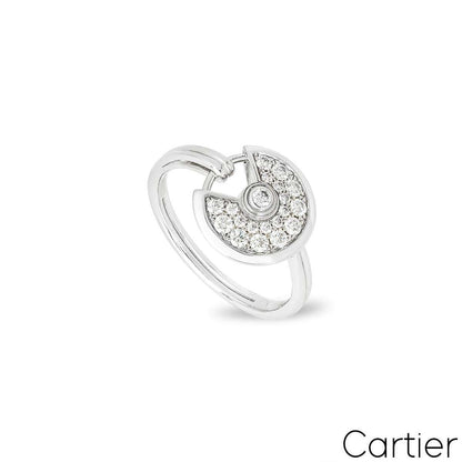 Cartier White Gold Pave Diamond Amulette De Cartier Size 53 Ring 0.45CT Tdw