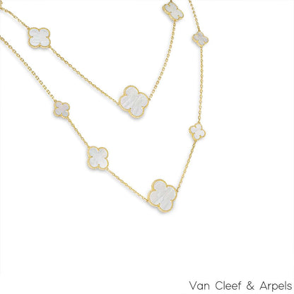 Van Cleef & Arpels Yellow Gold Mother Of Pearl Magic Alhambra 16 Motif Necklace VCARD79300