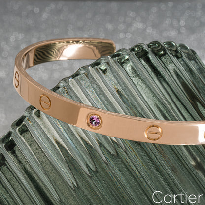 Cartier Rose Gold Pink Sapphire Cuff Love Bracelet Size 19 B6030019