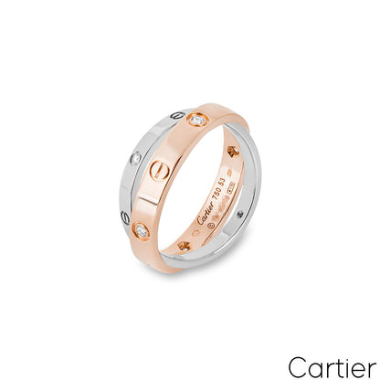 Cartier Rose & White Gold Half Diamond Love Ring Size 53 B4094300