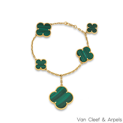 Van Cleef & Arpels Yellow Gold Malachite Magic Alhambra 5 Motif Bracelet VCAO3AU00