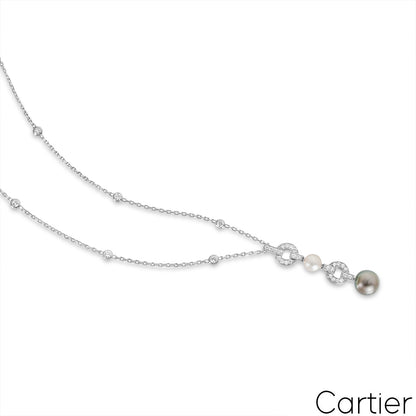 Cartier White Gold Pearl & Diamond Himalia Necklace