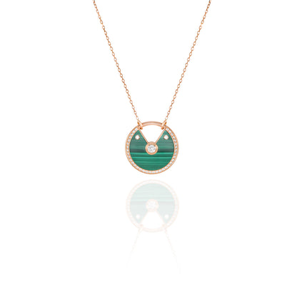 Cartier Rose Gold Malachite & Diamond Amulette De Cartier Necklace