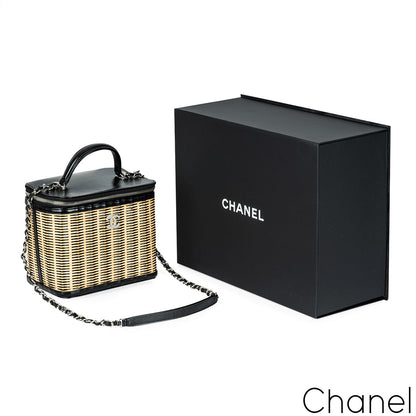 Chanel Raffia Rattan & Calfskin Vanity Case Bag