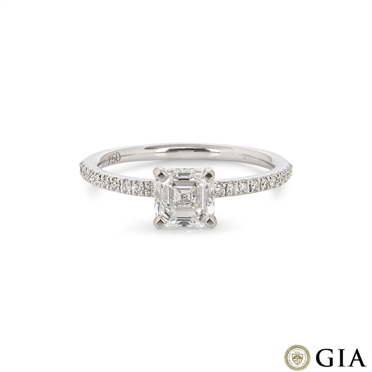 White Gold Asscher Cut Diamond Ring 1.04CT E/VVS2