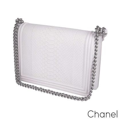 Chanel White Python Large Boy Bag