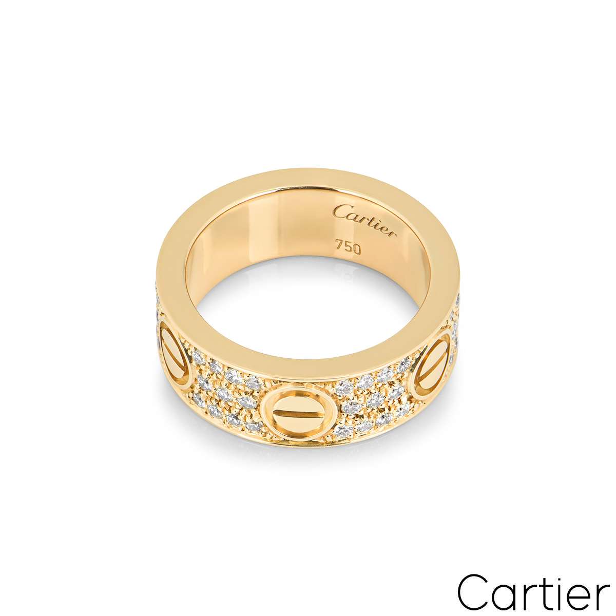 Cartier Yellow Gold Pave Diamond Love Ring Size 48