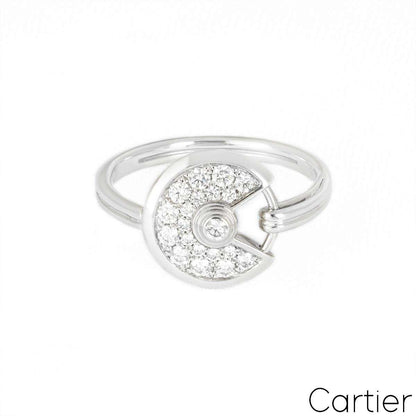 Cartier White Gold Pave Diamond Amulette De Cartier Size 53 Ring 0.45CT Tdw