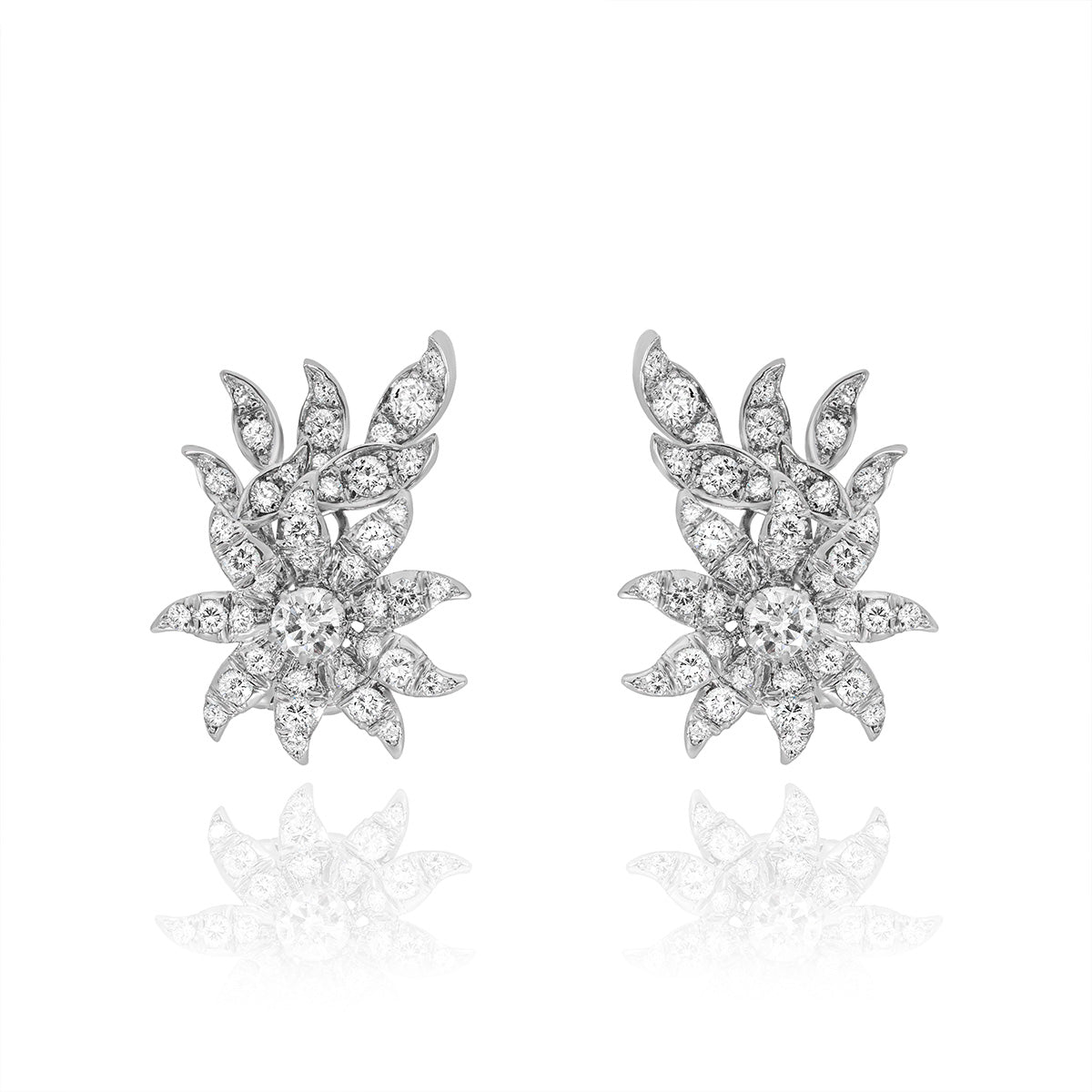 White Gold Floral Diamond Earrings 3.90CT Tdw