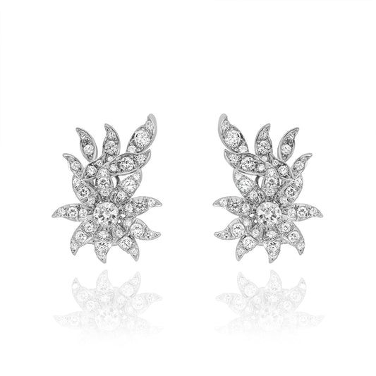 White Gold Floral Diamond Earrings 3.90CT Tdw