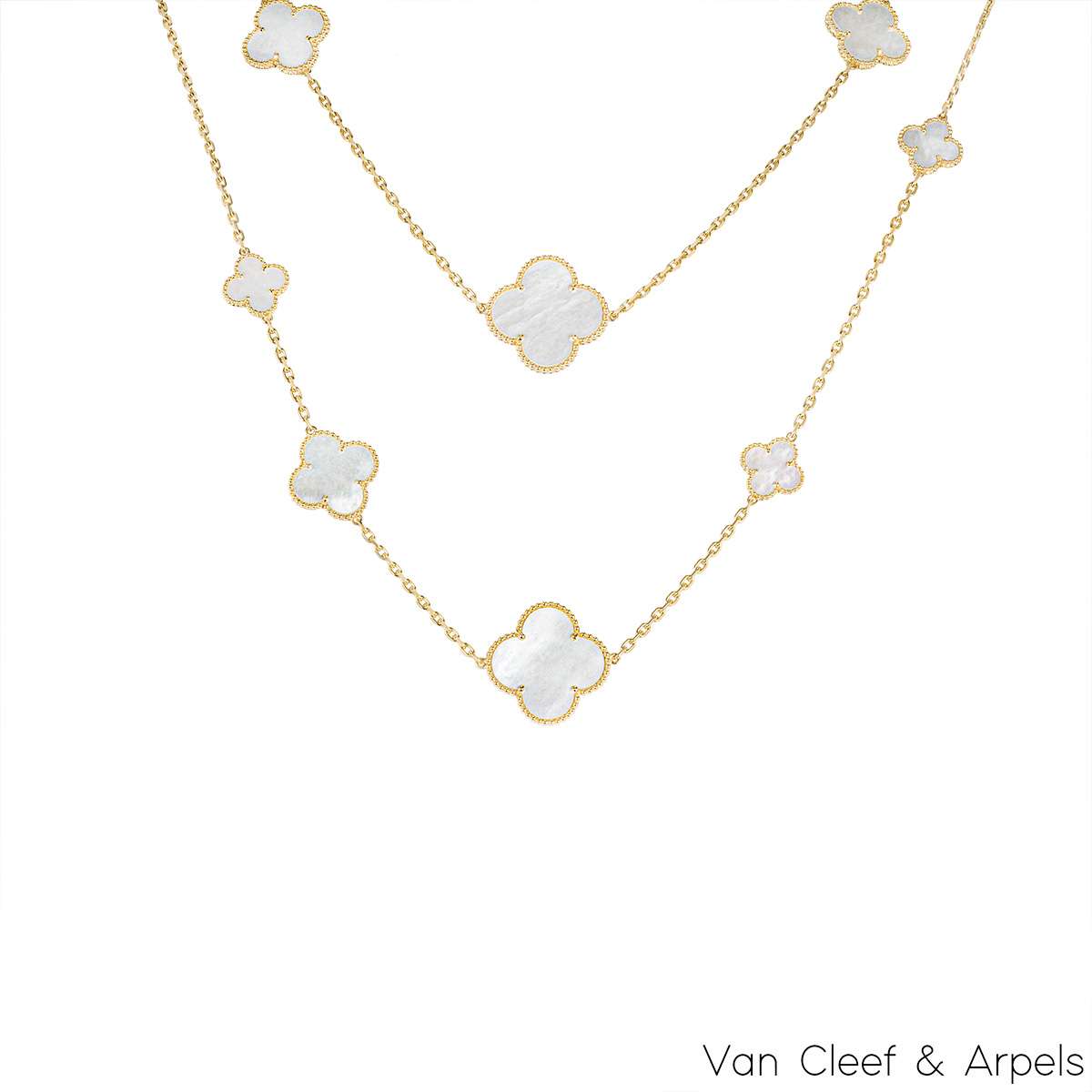 Van Cleef & Arpels Yellow Gold Mother Of Pearl Magic Alhambra 16 Motif Necklace VCARD79300