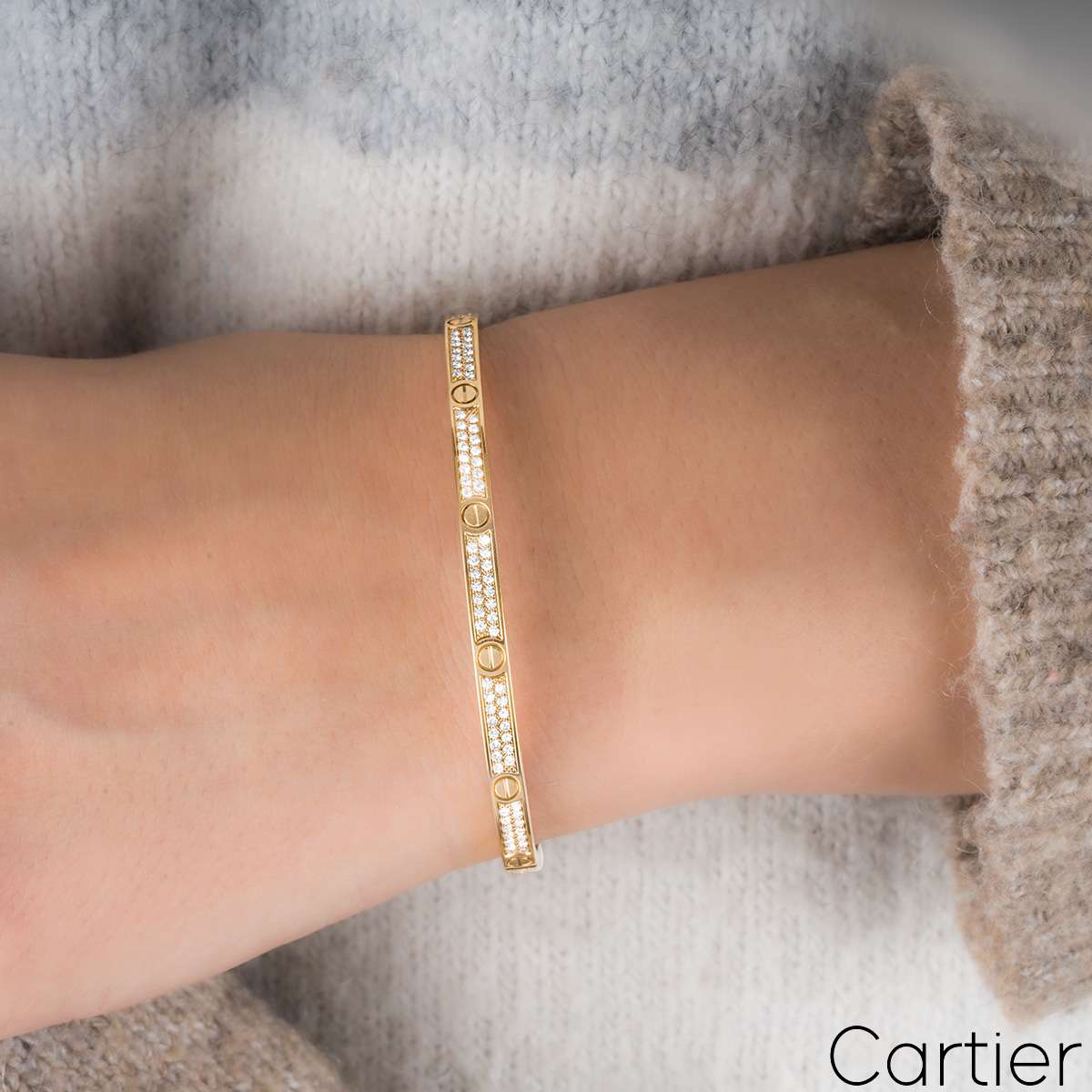 Cartier Yellow Gold Pave Diamond Sm Love Bracelet Size 17 N6710617