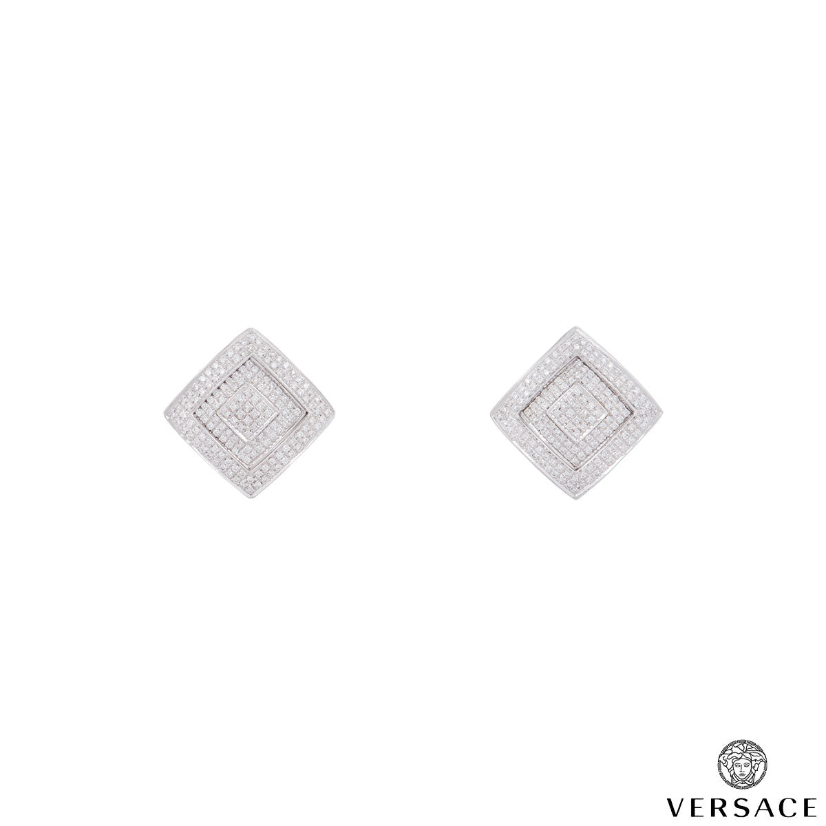 Versace White Gold Diamond Square Earrings