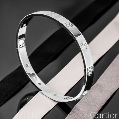 Cartier White Gold Full Diamond Love Bracelet Size 19 B6040719