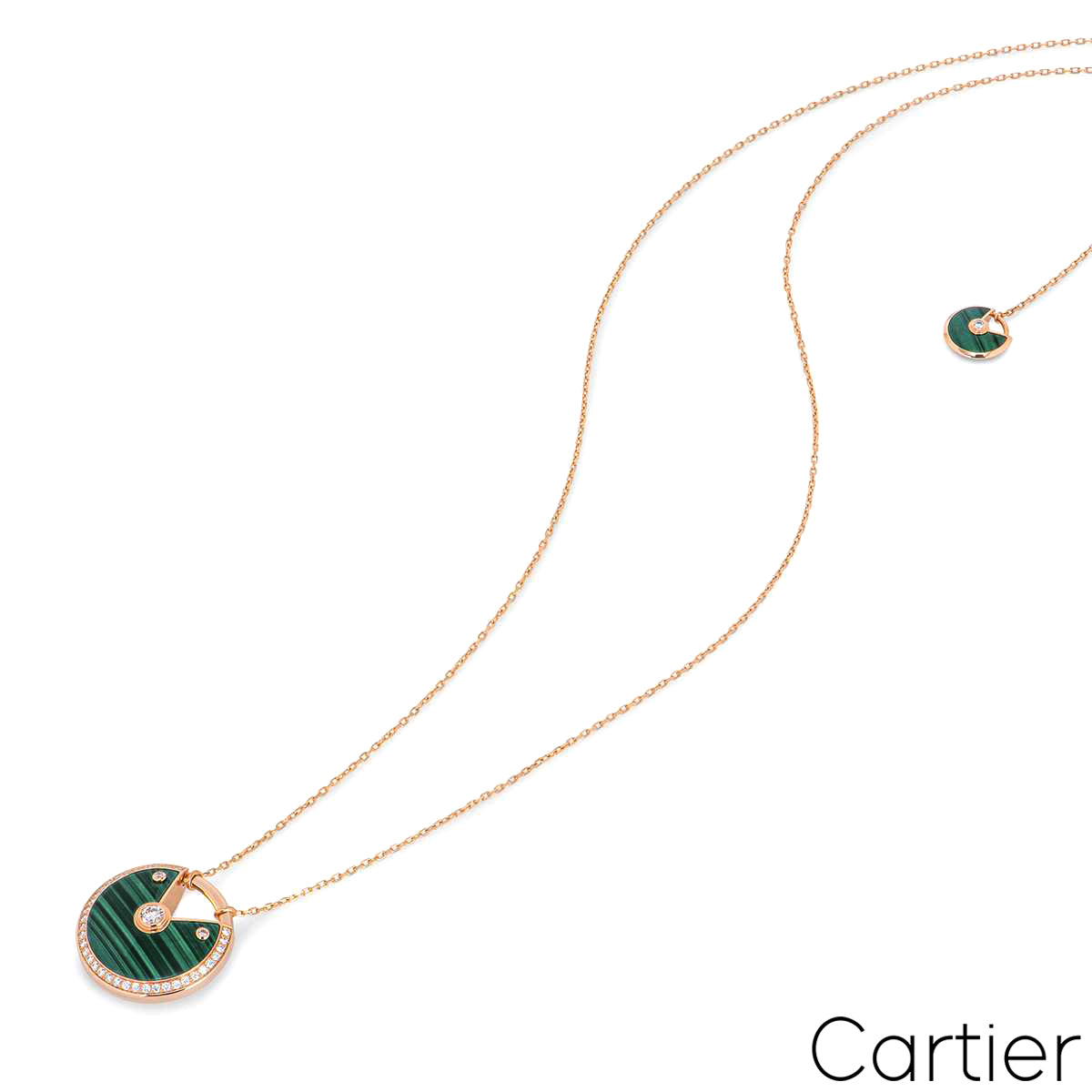 Cartier Rose Gold Malachite & Diamond Amulette De Cartier Necklace