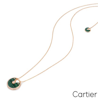 Cartier Rose Gold Malachite & Diamond Amulette De Cartier Necklace