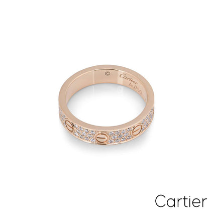 Cartier Rose Gold Pave Diamond Wedding Love Ring Size 49 B4085800