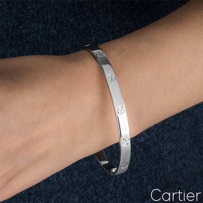 Cartier White Gold Plain Love Bracelet Size 17 B6035417