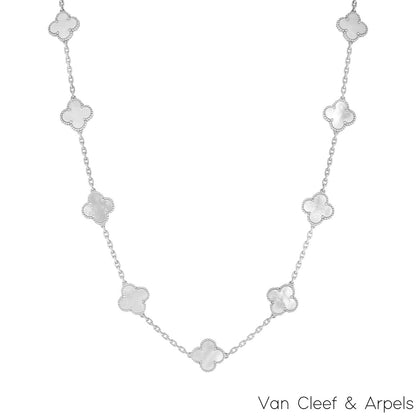 Van Cleef & Arpels White Gold Mother Of Pearl Vintage Alhambra 20 Motif Necklace VCARF48800