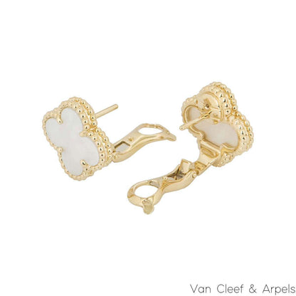 Van Cleef & Arpels Yellow Gold Mother Of Pearl Vintage Alhambra Earrings VCARA44100