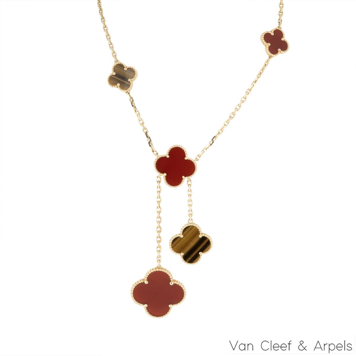 Van Cleef & Arpels Yellow Gold Magic Alhambra Carnelian & Tigers Eye Necklace VCARN5JP00