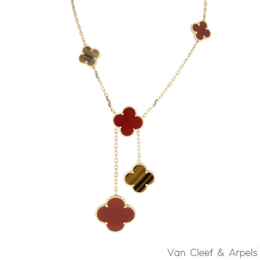 Van Cleef & Arpels Yellow Gold Magic Alhambra Carnelian & Tigers Eye Necklace VCARN5JP00