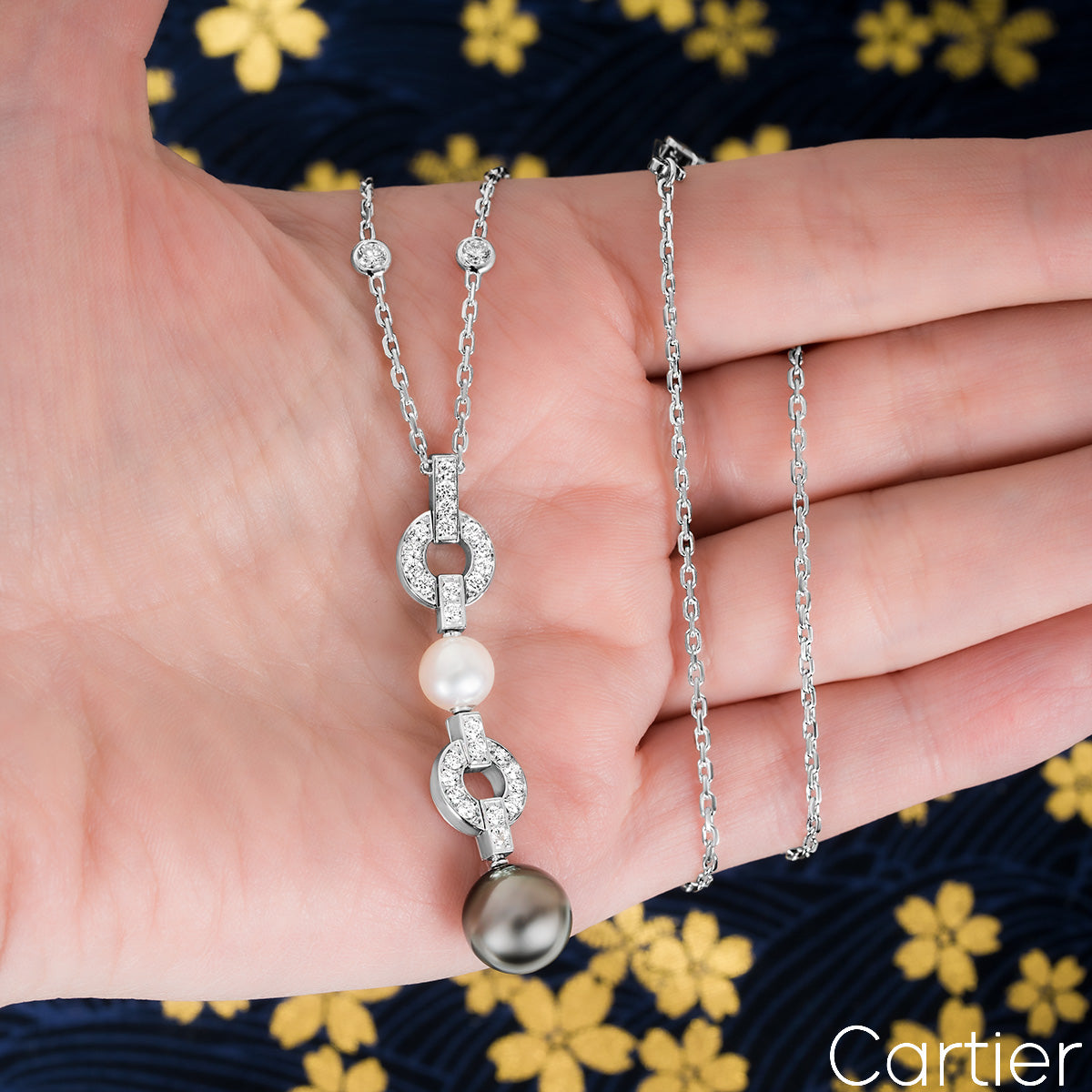 Cartier White Gold Pearl & Diamond Himalia Necklace