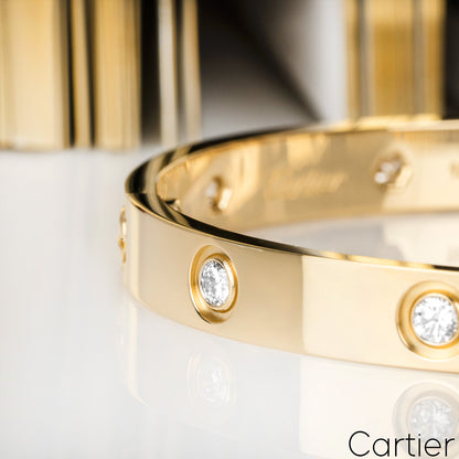 Cartier Yellow Gold Full Diamond Love Bracelet Size 21 B6040521